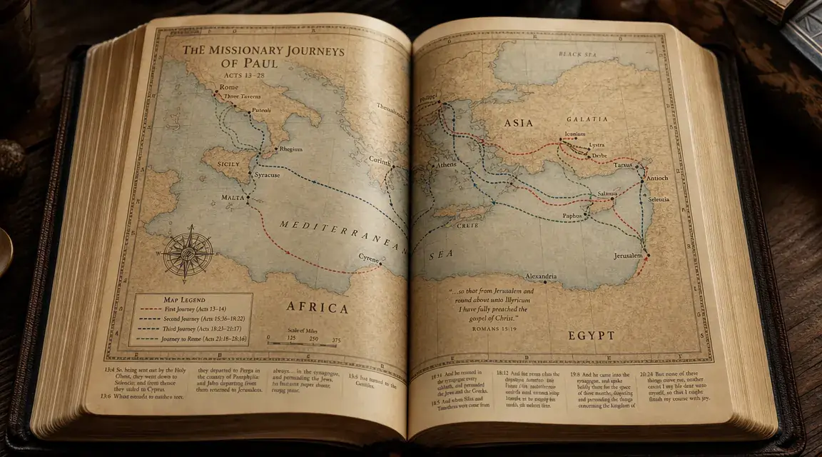 Full-page color map from the ESV Study Bible showing the journeys of Paul through the Mediterranean