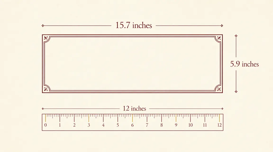 Comparison chart showing sign dimensions: 15.7 inches wide by 5.9 inches tall, with a ruler shown for scale